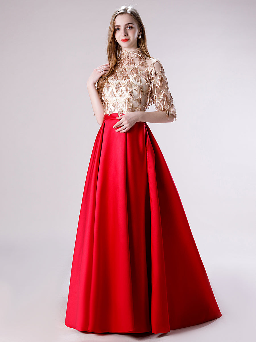 Red and Gold Ball Gown Prom Dress